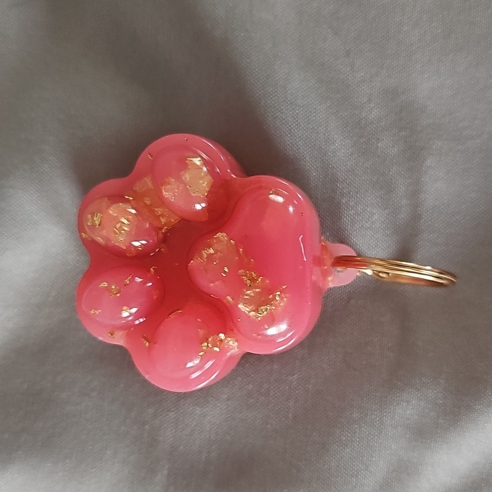 Pink and Gold Paw Keychain Charm
